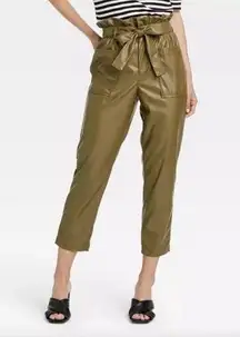 WHO WHAT WEAR Women’s Ankle Length Faux Leather Paper Bag Trousers High Rise 2