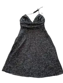 100% Silk Black Gold White Speckled Empire Halter Sun Dress size 8