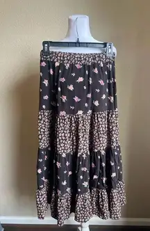 American Eagle Black floral color block maxi skirt | small