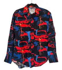 Wrangler Western Wear Vintage Storm Lightning Novelty Print Snap Front Shirt