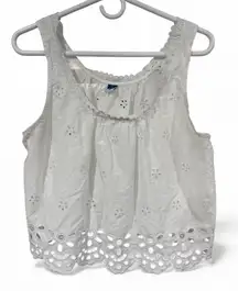 Old Navy White Eyelet Tank Blouse- Size Large