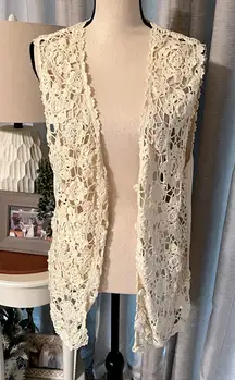 Sostanza Crochet Sweater Vest Vintage Medium Boho Ramie‎ Floral Hippie 90s Y2K