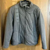 Three Dots Gray Quilted Step Hem Knit Full Zip Jacket Large