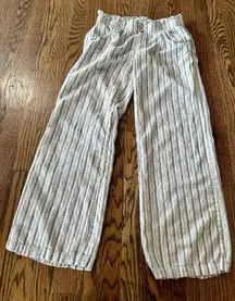 Rewind Wide Leg Stripe Blue White Stripe Linen Blend Elastic Waist Pants‎ Size M