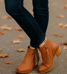 Patricia Nash Tan Leather Tassel Ankle Boots Wooden Heel Women’s 6M