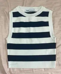 Zara Navy And White Striped Top