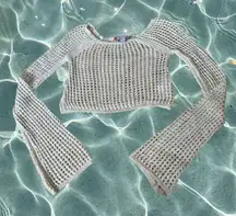 Cream Knit Bell Sleeve Crochet Cropped Boho Sweater - Urban Outfitters