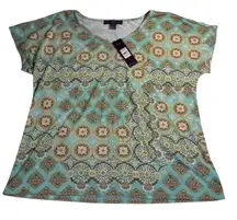 Gloria Vanderbilt Women's XL Aqua Mist Combo‎ Printed Embellished Top
