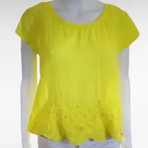 Aerie Highlighter Yellow Embroidered Eyelet Woven Cotton Blouse Size Medium
