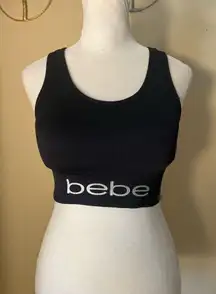 Bebe Black Ribbed Knit Athletic Sports Bra w Cut Outs Large
