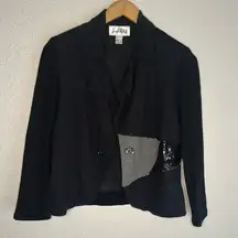 Joseph Ribkoff Black Open Knit Blazer Jacket Sequin Glam Buttons 80s Y2K Mobwife