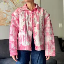 LoveShackFancy Adelaide Quilted Jacket - White and Pink Tie-Die - Size M