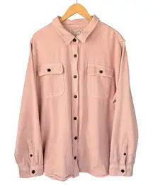 LL Bean Womens 3X Pink Cotton Button‎ Down Long Sleeve Shirt Jacket Oversized