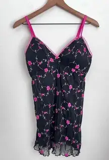 Je Jadore babydoll vintage lingerie top floral embroidery Mesh Y2K lettuce trim