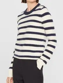 Club Monaco NWT Cashmere Navy Stripe Honeycomb Crewneck Soft Rib Knit Sweater XL
