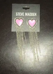 Steve Madden Crystal Pink Hearts Waterfall Earring