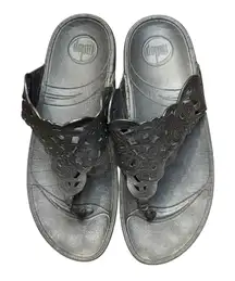 FitFlop Shoes Womens Size 9 Black Leather Thong Sandals Cut Out‎ Slip On Comfort