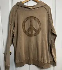 Easel Los Angeles Peace Sign Hoodie 1X Boho Washed Cotton Pullover 100% Cotton