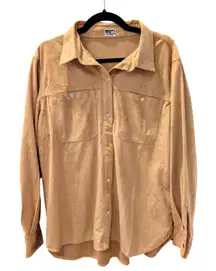 Interstyle Faux Suede Button Up Shirt Tan Western Style Size Large