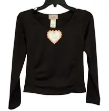 F&F Brown Long Sleeve Heart Applique Top One Size Fits Most