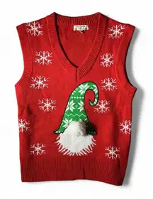 Merry Christmas by‎ POOF Red Gnome Snowflake Ugly Holiday Sweater Vest