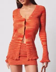 Orange Striped Knit Cardigan and Skirt Set