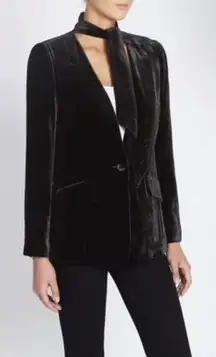 FRAME Tie Neck Silk Blend Velvet Blazer In Black Sz‎ 4