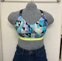 Victoria's Secret VSX Sport Crisscross Slip On Neon Green Blue Sports Bra 34D