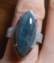 Grey Labradorite And White Zircon Rhodium over Sterling Silver Ring (Size 7)