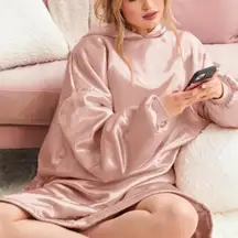 Kitsch Pink Satin Glazey Weighted Hoodie