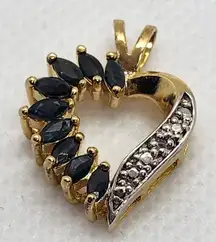 FAS Gold Plated Sterling Silver, Dark Blue Topaz, & Diamond Heart Pendant