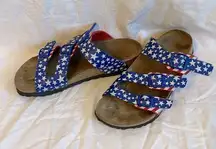 Birkenstock  Birkis American Flag Red White Blue Stars Slip On Buckle Sandals