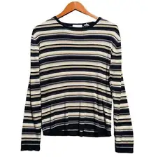 Croft & Barrow Blue, White and Tan Striped Sweater Size L