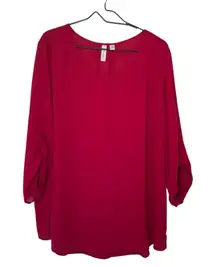 Tacera Woman 3X NWT Roll Tab Top Blouse Tunic Red Of Some Kind