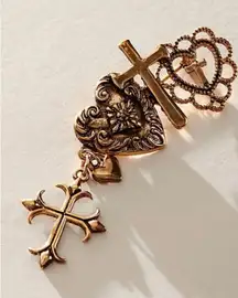 Free People Harmony Brooch NWT Gold Crosses and Hearts