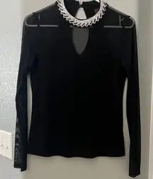 Moa Moa Black Knit Top with Embellished Epaulet Shoulders - Size S