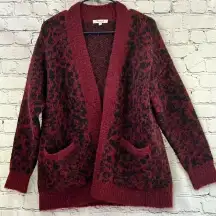 Madewell Alpaca Merino Wool Burgundy Animal Print‎ Open Front Cardigan Oversized