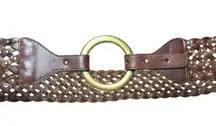 The Limited Womens Belt Brown Leather Woven Brass Color Wide Boho Western