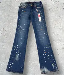 Vtg Y2K Deadstock Pepe Jeans Low Rise‎ Flare Riveted Grommet Buckle Back Sz 24