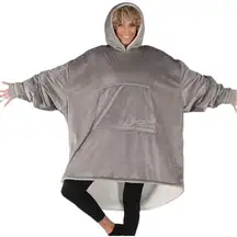 The Comfy Unisex Sherpa Lined‎ Wearable Blanket Hoodie Sweatshirt Gray One Size