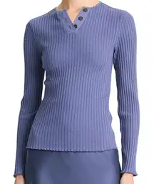 Vince Periwinkle Blue Rib Knit Henley Long Sleeve Button Front Tee sz XS NEW Tag
