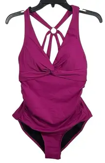 Calvin Klein $118 TWIST PLUNGE ONE-PIECE SWIMSUIT IN‎ BOYSENBERRY 10 M