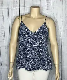 Jun & Ivy NWT Sz 1X Blue & White Floral Peplum Hem Button Front Tank Top Blouse
