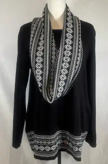 Kim Rogers black and white snowflake reversible removable scarf sweater large