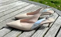 Nude Kitten-Heel Slingback Pumps by miu miu size 36 1/2 ‎ nude silver 6