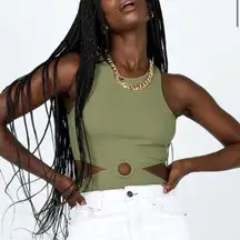 Princess Polly Green Cutout Sleeveless Ribbed Oriana Bodysuit Womens‎ Size 4