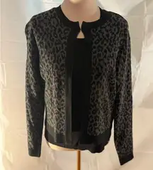 Laura Ashley Black Tank and Kim Roger’s  Cardigan with Leopard Print