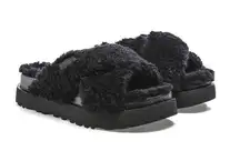 UGG  • Fuzz Sugar Cross Slide black platform slippers house shoes sandal