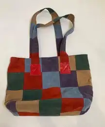 Multicolored Patchwork Sueded Shoulder Bag Purse Handmade by Louise White OS VTG