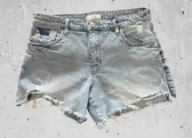 Kut From The Kloth High Rise Short Sz 8‎ Blue Denim Shorts Frayed Hem Distressed